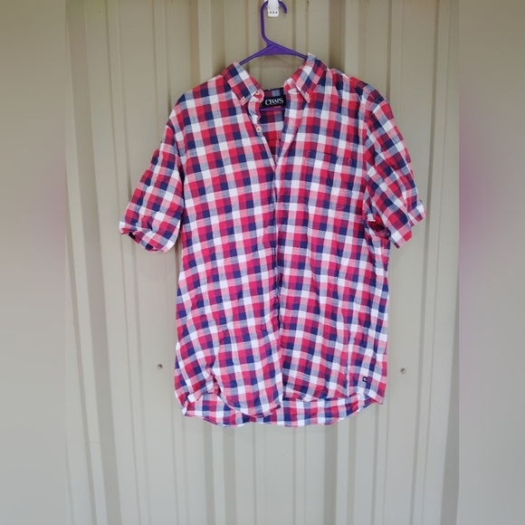 Men's Chaps Red White & Blue Plaid Button Down Shirt Size Large Preppy - Picture 1 of 2